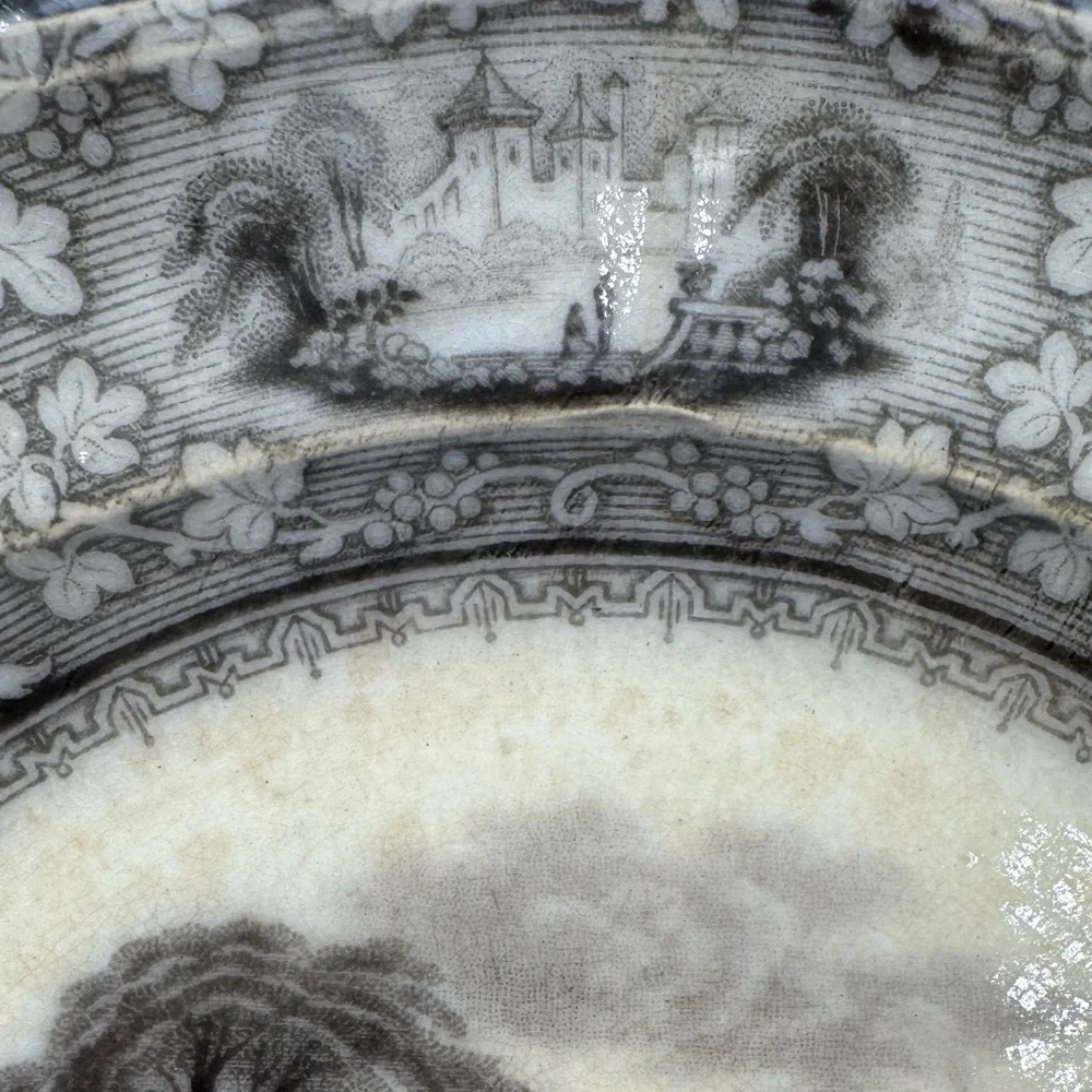 Antique Black and White Lawrence Transferware Plate
